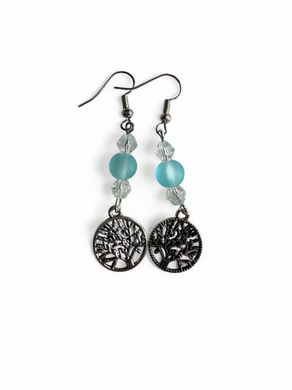 Tree of Life Dangle Earrings - Blue Frosted Bead